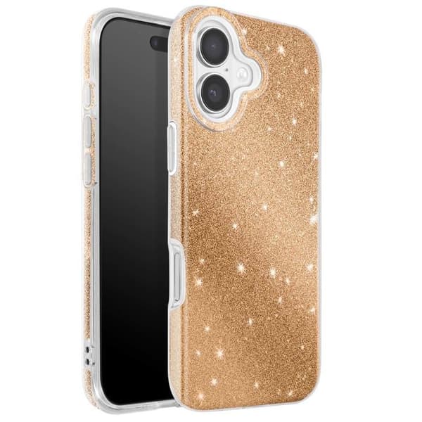 Cover - UNDERRETTE - iPhone 17 - Bi-Materiale - Glitrende Guld - Indbygget Håndledsrem Gul