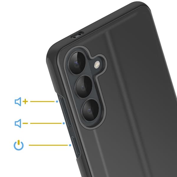 Spejl Etui til Galaxy S26 med Smart View Vindue og Foldbart Stativ Sort Svart