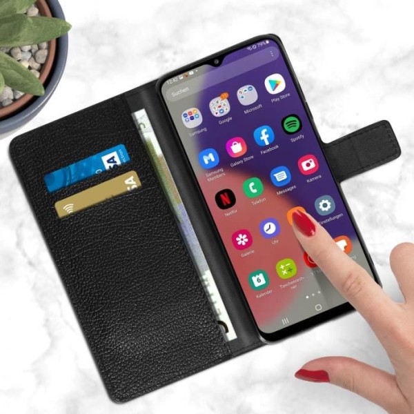 Housse Folio - AVIZAR - Samsung Galaxy A22 5G - Øko-læder - Sort - Video Støtte Svart
