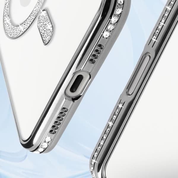 Coque - Diamant - iPhone 16 Pro Max - Strass Sølv - Resistant - Kompatibel med MagSafe Grå