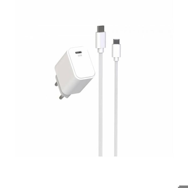 Pack Väggadapter med USB-C till USB-C PD 20W 1,5m Jaym Vit Vit