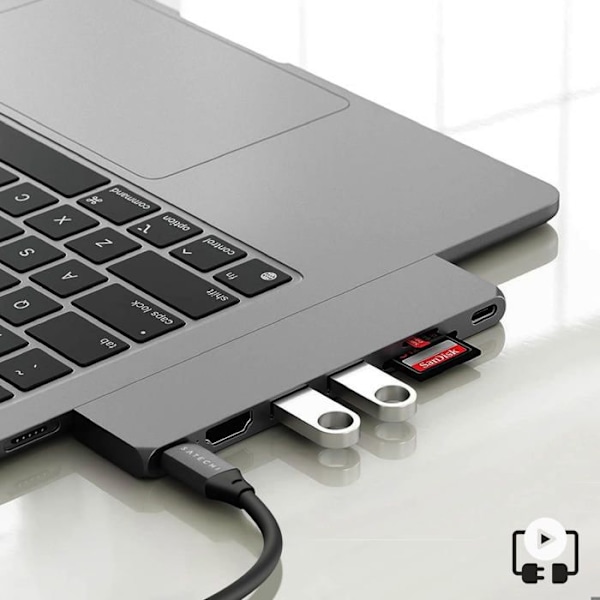 Hub Macbook Satechi Pro Hub Slim Grå, USB USB-C HDMI 4K Kortlæser