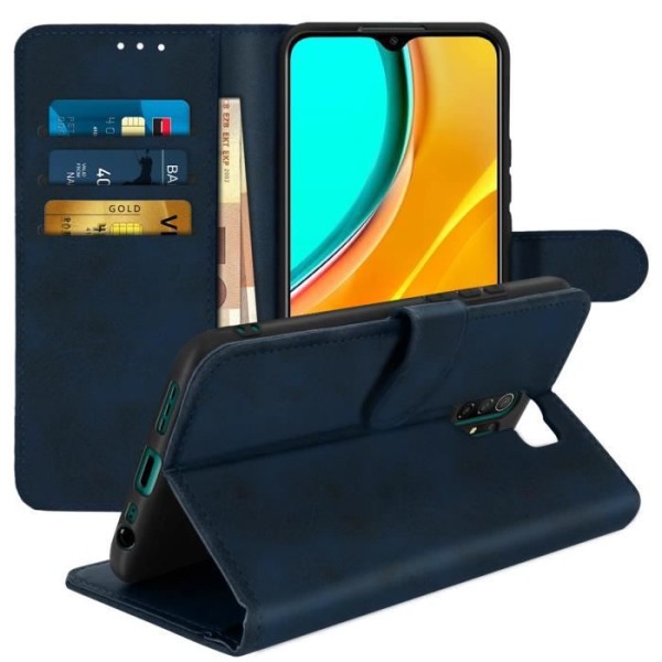 Plånboksfodral - AVIZAR - Xiaomi Redmi 9 - Ekoskinn - Mörkblå - Stöd funktion Midnattsblå