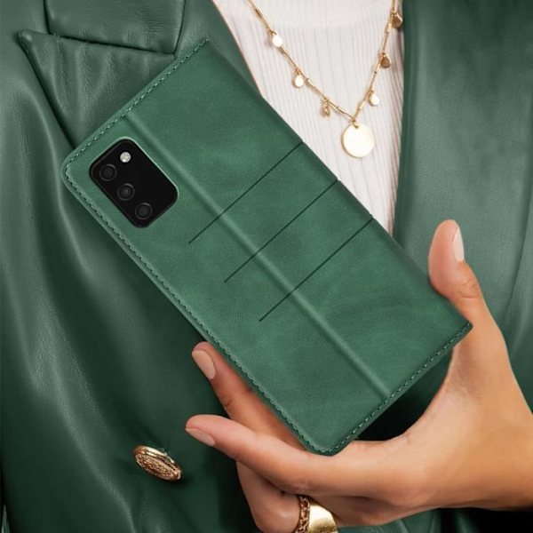 Samsung Galaxy A03s etui i blødt og silkeblødt imiteret læder - AVIZAR - Grøn - Stødsikker og kortopbevaring Grön