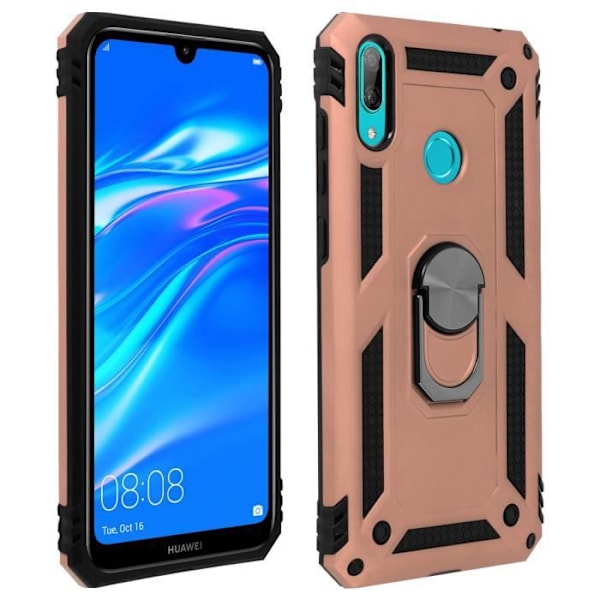 Coque - Huawei - Y7 2019 - Bi-material - Hållring - Videostöd Rosa Champagne