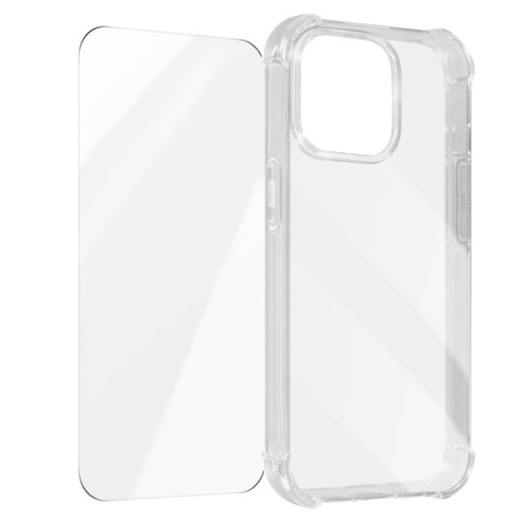 Fodral för iPhone 15 Pro AVIZAR - Stötsäker förstärkta hörn + 9H transparent härdat glas Transparent