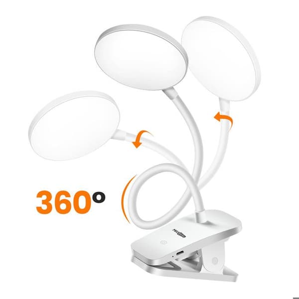 LED-skrivbordslampa - MAX EXCELL - Flexibel 360° - Uppladdningsbar - Klamma - Vit Vit