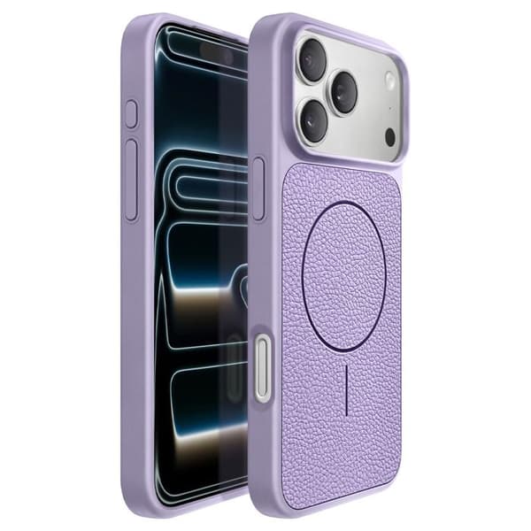 MagSafe-cover til iPhone 17 Pro Max, bi-materiale, stødabsorberende, lilla lædertekstur Violett