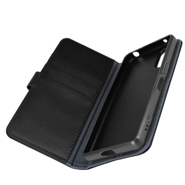 Fodral för Sony Xperia 5 V Plånbok i äkta läder Videostöd Svart