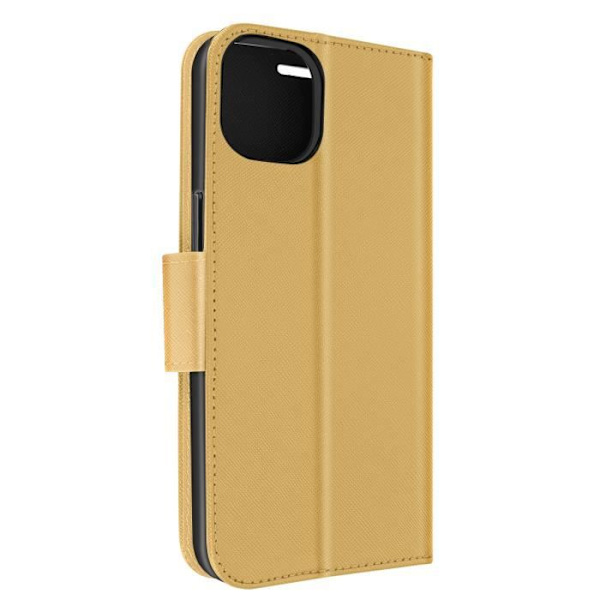 iPhone 14 etui Pungkortholder Videostøtte Tofarvet guld og sort