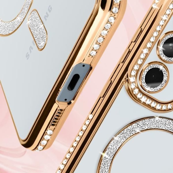 Fodral till Samsung Galaxy A55 - AVIZAR - Rhinestone outline - Guld - MagSafe Gul