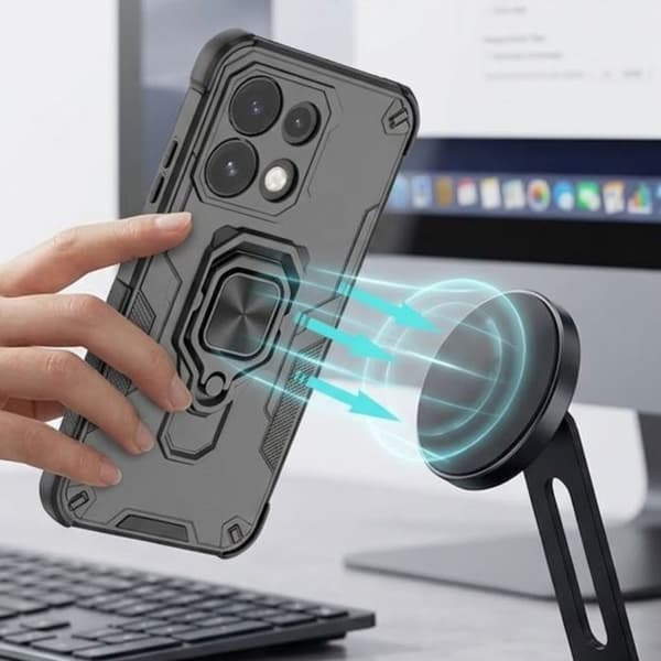 Stødabsorberende cover til Oppo Reno 16F / 16 FS med magnetisk ringefunktion i sort Svart