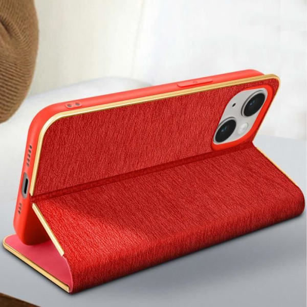 iPhone 14 Case Kortholder Rød - Guld Case