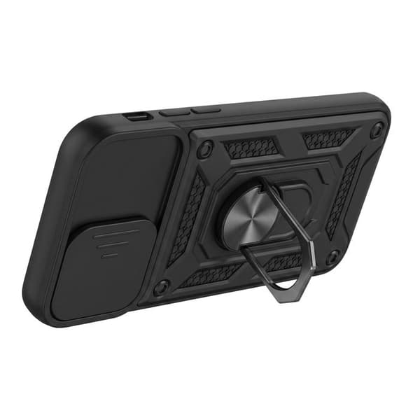 iPhone 11 Cover med Skydelåg til Objektiv og Magnetisk Støtte Ring Mayaxess Sort Svart