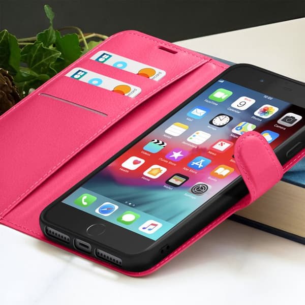 Plånboksfodral - ZANAÉ - iPhone 8 Plus / 7 Plus - Fuchsia - Antiglid - Videostöd Ros