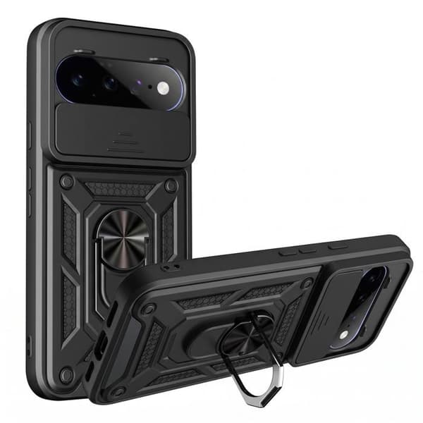 Stødabsorberende cover til Google Pixel 11 / 11 Pro med ring og kameradæksel i sort Svart