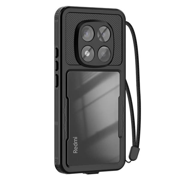 Vandtæt Cover - REDPEPPER - Redmi Note 14 Pro 5G - IP68 - Stødabsorberende 2m - Håndledsrem Inkluderet Sort