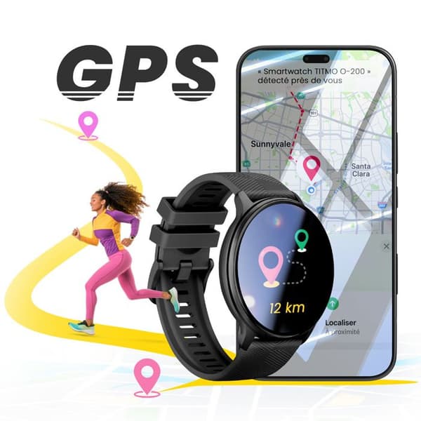 GPS AMOLED Sportklocka Hälsospårning och Samtal IP68 Titmo Svart Svart