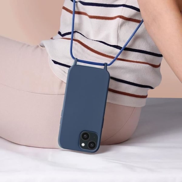 Fodral med rep för iPhone 15 Plus - AVIZAR - Corda-serien - Midnattsblå - Nackrem 80cm Blå