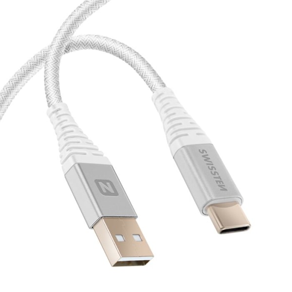 USB-kabel till USB-C Kevlar Snabbladdning Swissten Vit Vit