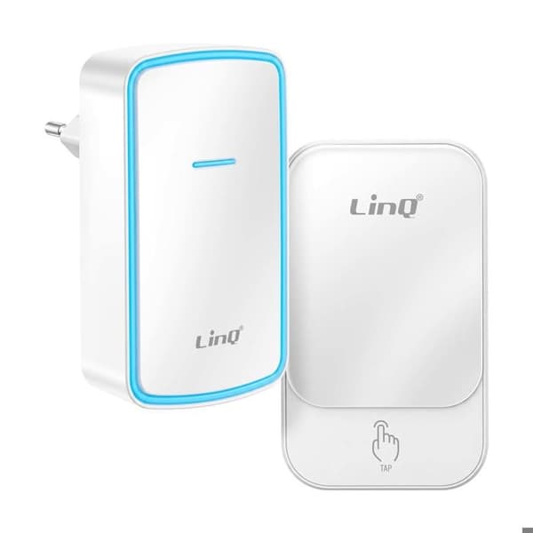 Trådlös Dörrklocka för Hem med Ringklocka på Uttag Räckvidd 150m och LED LinQ Vit Vit