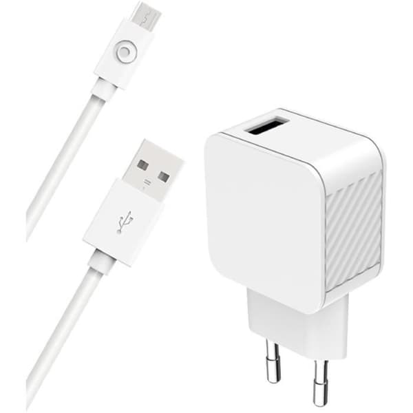 Oplader hjem - Bigben - 2.4A IC Smart - USB A/micro USB kabel - 100% genanvendt plast Vit