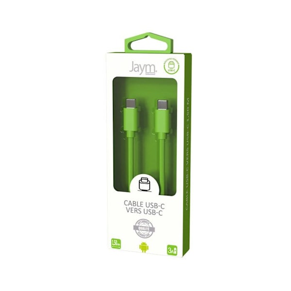 USB-C - USB-C -kaapeli 3A lataukseen ja synkronointiin Collection POP 1,5m Jaym Vihreä Grön
