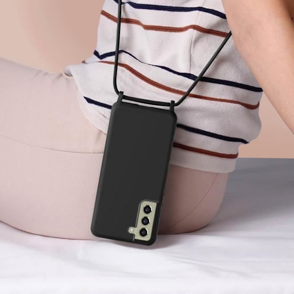 Mobilskal med snöre för smartphone - Corda - Samsung S21 FE - Justerbar rem 80cm - Svart - Semihård Svart