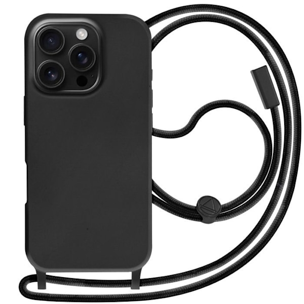 Coque - Snodd - iPhone 16 Pro Max - Semi Hård - Soft Touch - Justerbar Nylon Snodd Svart