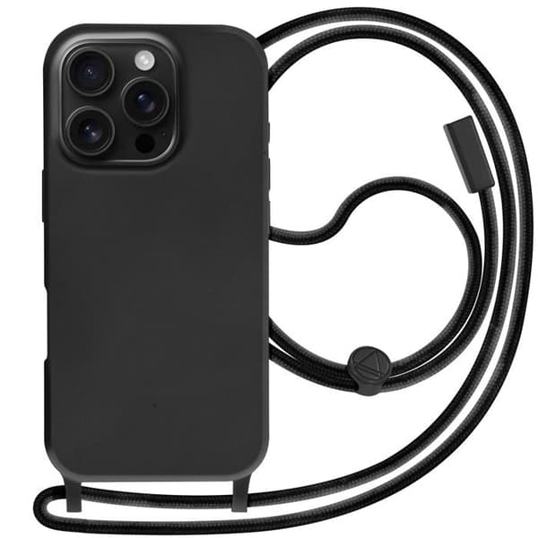 Coque - Snor - iPhone 16 Pro Max - Semi Hård - Soft Touch - Justerbart Nylon Snor Svart
