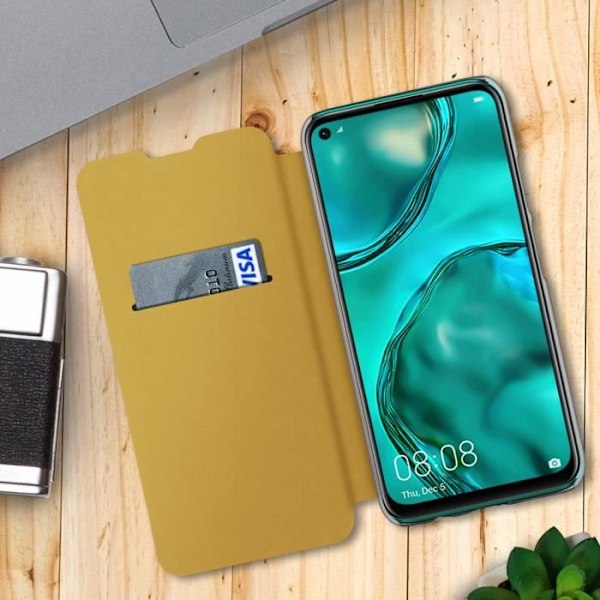 Fodral Plånbok - AVIZAR - Huawei P40 Lite - Guld - Heltäckande skydd - Kortfack Gult guld