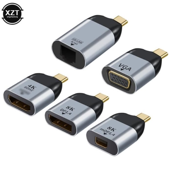 Typec til vga - USB 3.1 Type C til HDMI-adapter, RJ45-stik, 4K-8k 60Hz projektion, han til hun, video
