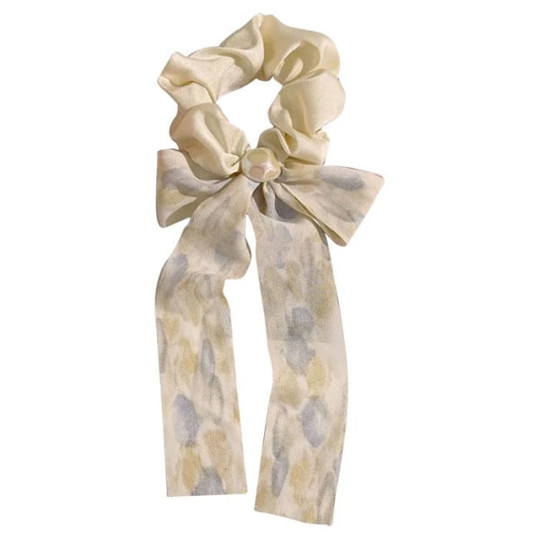 Chouchou Foulard Lång för Hår i Siden med Knut Tryckt Ren Beige Beige Beige
