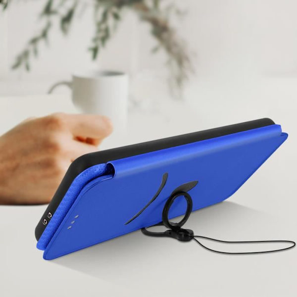 Housse - Galaxy - S21 Plus - Eco-läder med kolfiberlook - Mjuk - Handrem inkluderad Midnattsblå