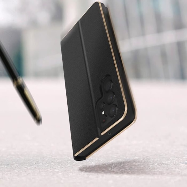 Samsung Galaxy S22 Ultra cover - FORCELL - Luna Book Gold - Video support funktion - Sort Svart