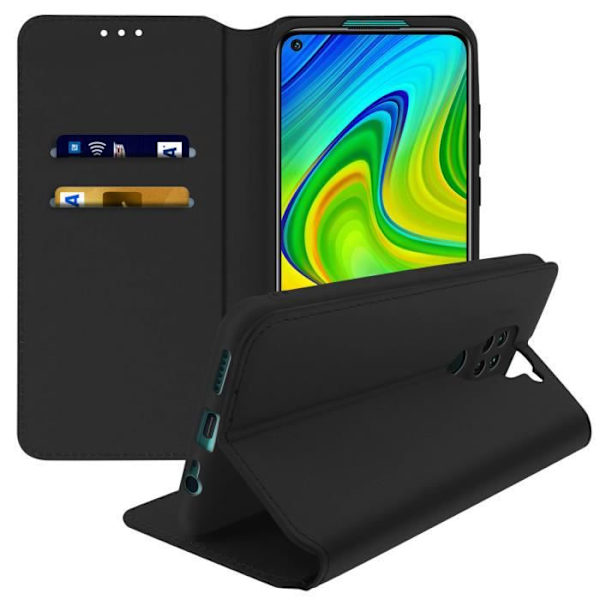 Hus - AVIZAR - Xiaomi Redmi Note 9 - Folio Plånboksskydd - Eco-läder - Svart Svart