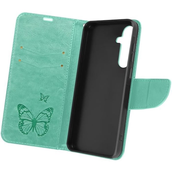 Taske til Samsung A35 5G - AVIZAR - Butterfly Wallet - Turkis - Halvstivt etui Grön