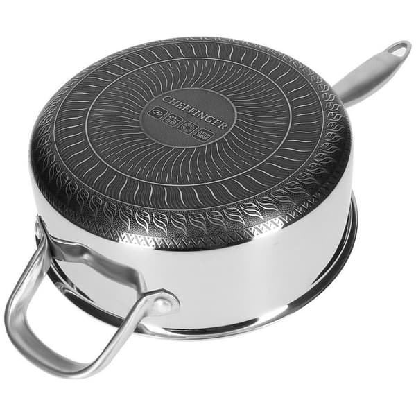 Casserole 24 cm - CHEFFINGER - Non-stick - Rustfrit stål 18/10 - Glaslåg - Induktionskompatibel Grå