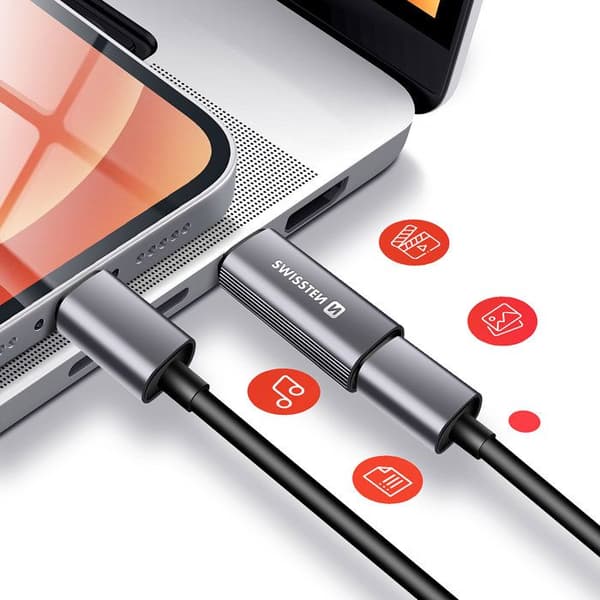 USB-C Han til Lightning Hun 3A Swissten Swissten Grå Grå