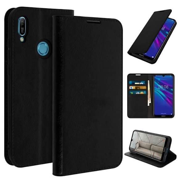 Etui Huawei Y6 2019 - AVIZAR - Folio Skinnfodral - Videostöd - Svart - Heltäckande Skydd Svart