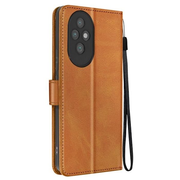 Fodral för Honor 200 Pro - AVIZAR - Handledsrem Flip Wallet Support - Brun - Halvstyv - Syntet kastanj