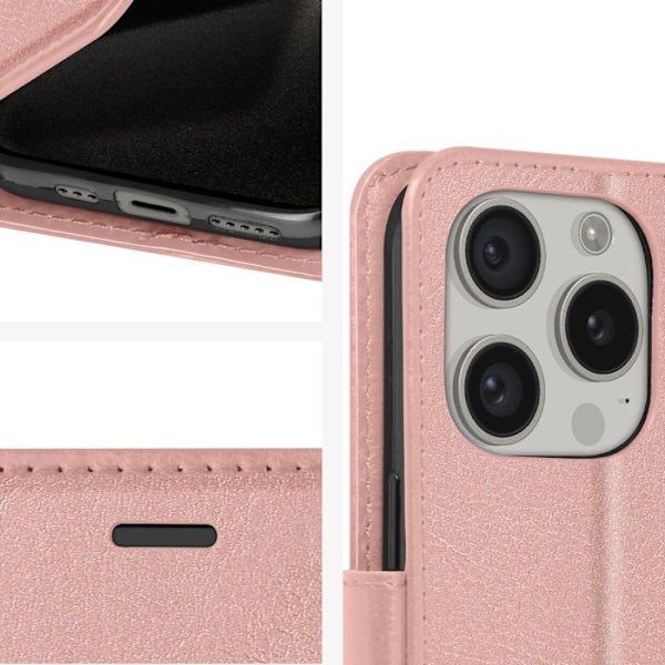 Kotelo iPhone 15 Prolle lompakkotelinetoiminto rannehihnalla Mayaxess Pink Champagne Rosa