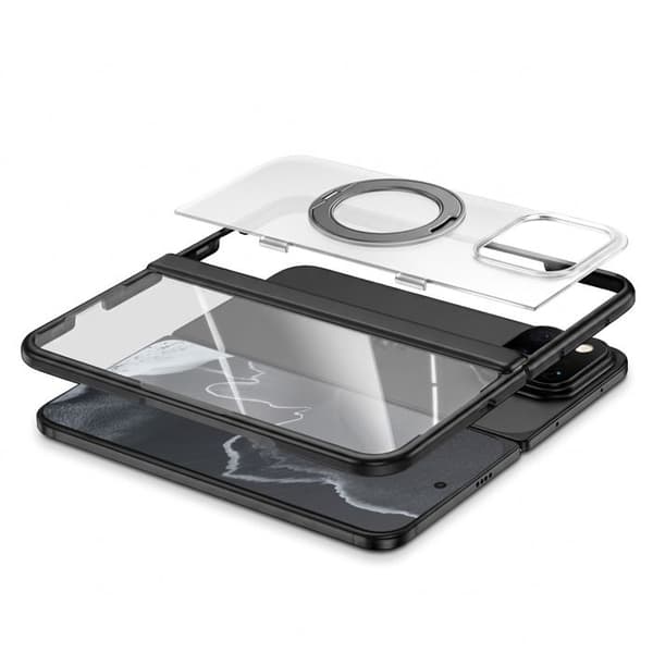 Cover til Google Pixel 11 Pro Fold med Kickstand Ring og Tempered Glass Sort / Transparent Svart / Klar