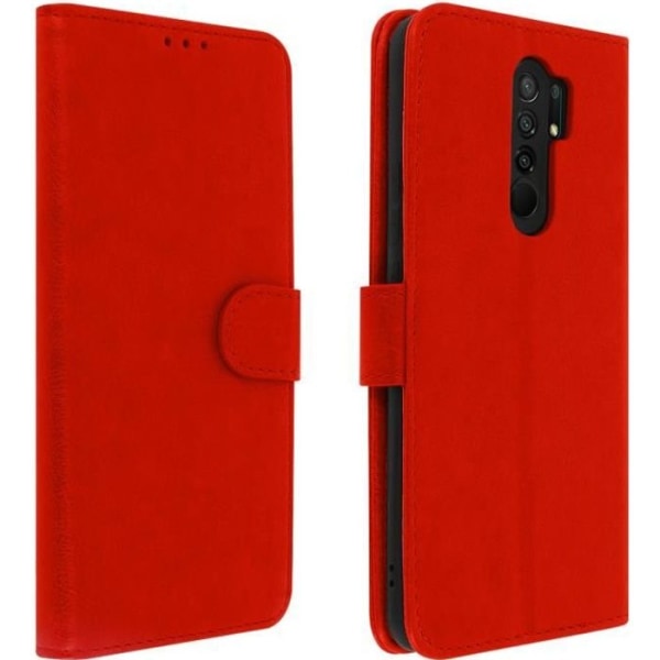 Xiaomi Redmi 9 Fodral Full Folio Cover Korthållare Stativ Funktion Röd