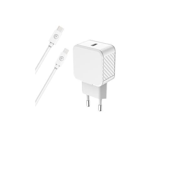 Oplader - Bigben - 30W Power Delivery - USB C/Lightning Kabel - 100% Genbrugsplastik - Hvid