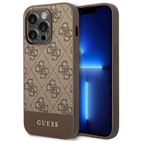 Guess 4G Bottom Stripe Metal Logo Collection iPhone 14 Pro Max -kotelo (ruskea) - 3666339088538