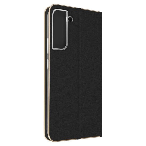 Samsung Galaxy S22 Case Kortholder Video Support Forcell Luna Book Guld Sort