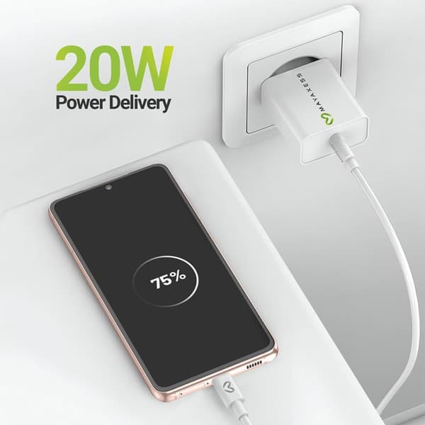 Lader til Galaxy S21 20W + USB-C kabel 1m Mayaxess Hvid Vit