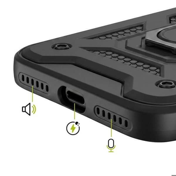 iPhone 11 Cover med Skydelåg til Objektiv og Magnetisk Støtte Ring Mayaxess Sort Svart