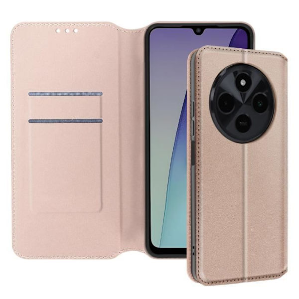 Etui til Xiaomi Redmi 14C Flip Card Holder og Video Support Gold Gul